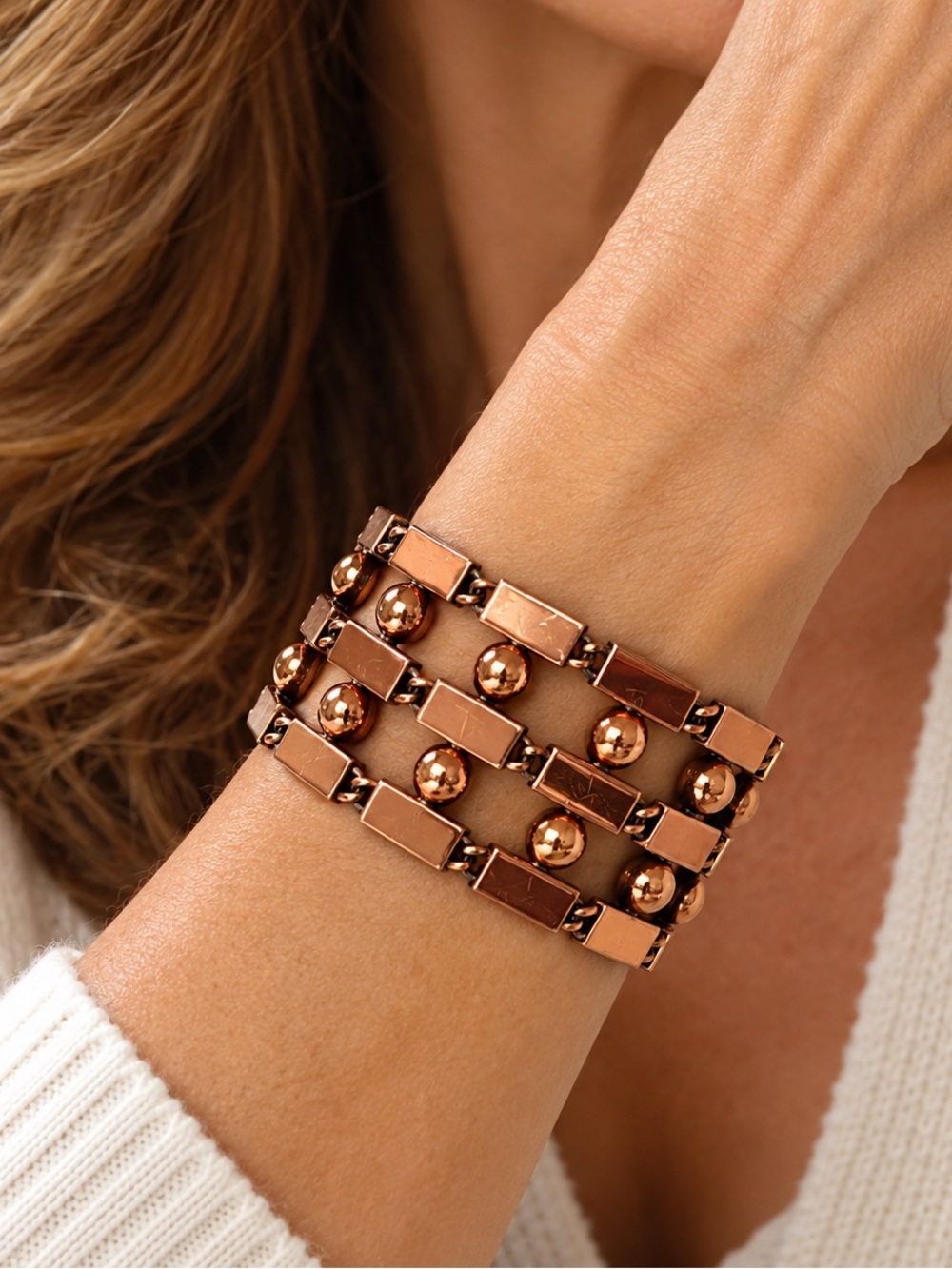 1950's Signed Renoir Copper Balls and Links Bracelet Mid Century Modern
